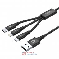 Kabel USB 3w1 Ładujący C14049BK MicroUSB/USB-C/Lightning UNITEK, Czarny