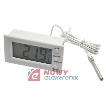 Termometr LCD z Alarmem, biały -50 do +300, panelowy