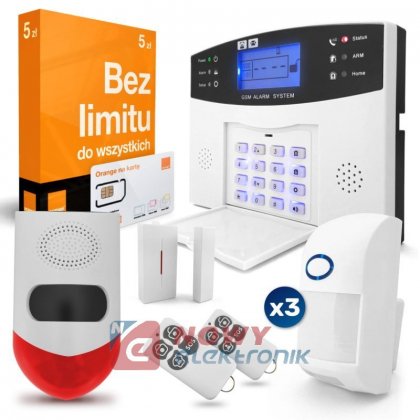 Alarm bezprzewodowy GSM 3xPIR +syrena solar + 2xpilot + KARTA SIM Zestaw alarmowy