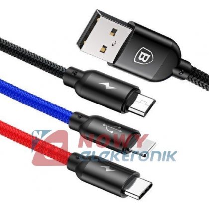 Kabel USB-iPhone/MicroUSB/USB-C 3w1 120cm