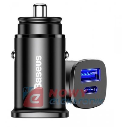 Ładowarka samochodowa USB-A/C BASEUS, LCD