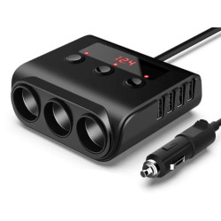Rozgałeźnik zapalniczki 12V 24V na kablu + USB 3,6A woltomierz wersja PRO-Motoryzacja