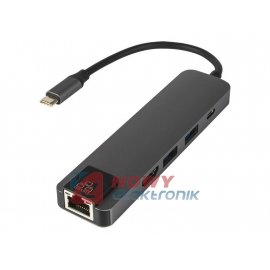 Karta sieciowa USB-C/RJ45+HDMI+ USB-C+2xUSB3.0