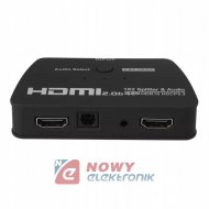 Rozgałęźnik HDMI 1x2 4K HDCP 2.2 Splitter + Ekstraktor Audio Toslink/Jack