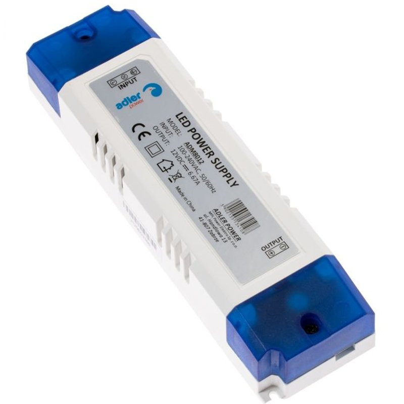 Zasilacz ZI LED 12V/6,67A  80W ADLER, Impulsowy plastik ADM8012-Zasilacze i Transformatory