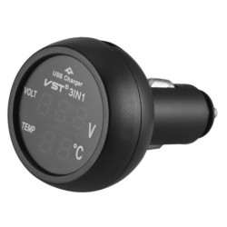 Termometr woltomierz ładowarka USB 2.1A samochodowa 3in1 czer/nieb