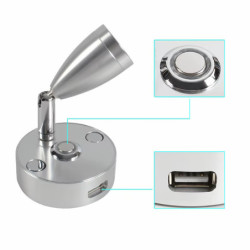 Lampa kinkiet LED do kampera 3W srebrna USB 1.5A 12V 24V łodzi przyczepy-Motoryzacja