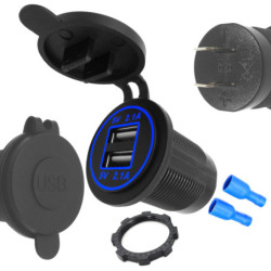 Ładowarka USB 12-24V /5V 4,2A  B LED BLUE, montażowa z klapką,-Zasilacze i Transformatory
