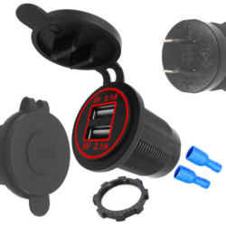 Ładowarka USB 12-24V /5V 4,2A  R LED RED, montażowa z klapką,-Zasilacze i Transformatory