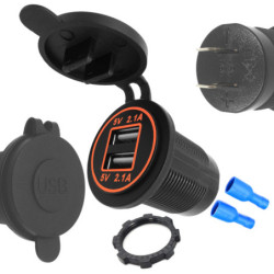 Ładowarka USB 12-24V /5V 4,2A  O LED ORANGE, montażowa z klapką,-Zasilacze i Transformatory