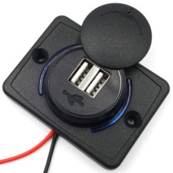 Ładowarka USB 12-24V /5V 1A 2.1A LED BLUE, montażowa z klapką,-Zasilacze i Transformatory