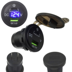 Ładowarka USB 12-24V + USB-C PD TYPE-C QC 3.0 LED BLUE + Woltomierz-Zasilacze i Transformatory