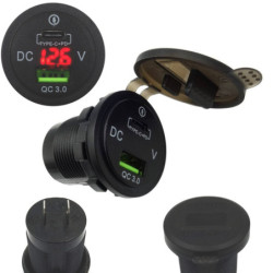Ładowarka USB 12-24V + USB-C PD QC 3.0 LED RED +Woltomierz-Zasilacze i Transformatory