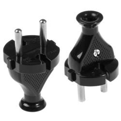 Wtyk Sieciowy 10A/230V Okrągły WT-2 Czarny, bez uziemienia-Elektryka