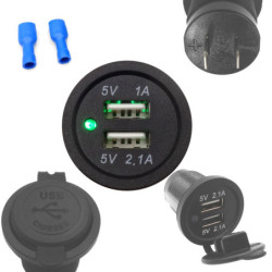 Ładowarka USB 12-24V /5V 1A 2A LED GREEN, montażowa z klapką,-Zasilacze i Transformatory