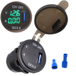 Ładowarka USB 12-24V /5V QC3.0 G GREEN z VOLT+AMPER-Zasilacze i Transformatory