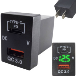 Ładowarka USB 12-24V QC 3.0 48W GREEN  USB-C PD + woltomierz + kable-Zasilacze i Transformatory