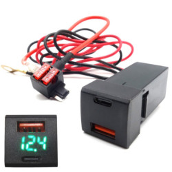Ładowarka USB 12-24V QC 3.0 mini GREEN  USB-C PD + woltomierz + kable-Zasilacze i Transformatory