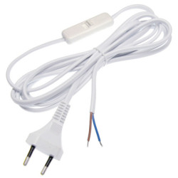 Kabel Zasilający 1,5m Wyłącznik Sieciowy 230V 2x0,75mm Biały-Elektryka