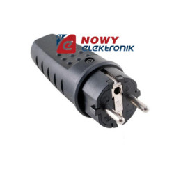 Wtyk sieciowy 230V gumowy IP44 na kabel z uziem. czarny-Elektryka