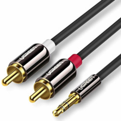 Kabel Jack 3,5 - 2xRCA Wt. 1m UGREEN, Wtyk Jack, Wtyki RCA Czarny-Kable i Przyłącza RTV i PC