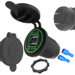 Ładowarka USB 12-24V /5V 4,2A  G LED GREEN, montażowa z klapką,-Zasilacze i Transformatory