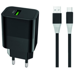 Ładowarka sieciowa USB-A QC3.0 czarna 18W +kabel USB-C eXtremeStyle AT