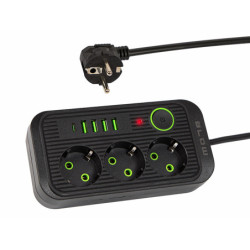Listwa Zasilająca 3m 3-Gniazda PS-330S Czarna, 5 Gniazd USB, Wyłącznik-Elektryka