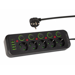 Listwa Zasilająca 3m 5-Gniazd PS-530S Czarna, 5 Gniazd USB, Wyłącznik-Elektryka