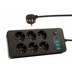 Listwa Zasilająca 2m 6-Gniazd PS-620 Czarna, 4 Gniazda USB, Wyłącznik-Elektryka