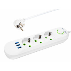 Listwa Zasilająca 3m 3-Gniazda PS-330 Biała, 3 Gniazda USB, Wyłącznik-Elektryka