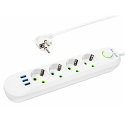 Listwa Zasilająca 5m 4-Gniazda PS-450 Biała, 3 Gniazda USB, Wyłącznik-Elektryka