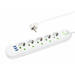 Listwa Zasilająca 5m 5-Gniazd PS-550 Biała, 3 Gniazda USB, Wyłącznik-Elektryka