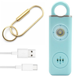 ALARM OSOBISTY 2w1 z latarką + zawieszka 130DB ładowanie USB-C niebieski