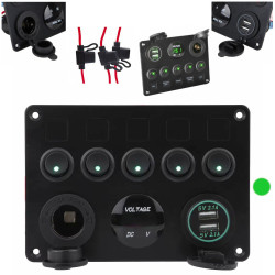 PANEL PRZEŁĄCZNIKÓW DO SAMOCHODU ładowarka USB woltomierz zapalniczka GREEN