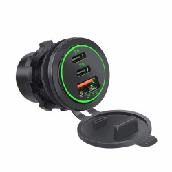 ŁADOWARKA MONTAŻOWA 2xUSB-C PD 45W 1xUSB 18W QC3.0 zielony LED 12V/24V