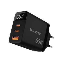 Ładowarka sieciowa USB LCD PD 65W GaN, USB + USB-Cx2 Czarna, watomierz