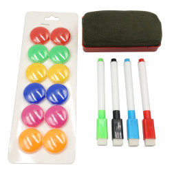 Zestaw do tablic magnetycznych, kolorowe magnesy markery i gąbka, akcesoria