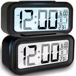 Budzik Cyfrowy LCD czarny podśw. LED Zegar, termometr, data