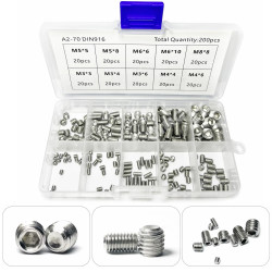 ZESTAW WRKĘTÓW IMBUSOWYCH dociskowych 200SZT do blokad, mocowań 10 rozmiarów