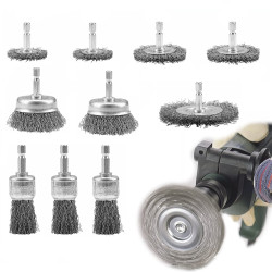 ZESTAW 10 SZCZOTEK DRUCIANYCH do wiertarki, z drutu karbowanego
