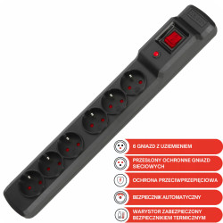 Filtr komp M6 3m Czarny ARMAC ARcon Listwa zasilająca z wyłącznikiem