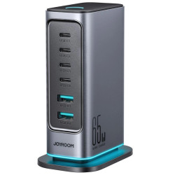 Ładowarka Sieciowa Joyroom JR-TCM02 GaN 65W 6xUSB Szara, Stacja ładująca PD/QC/PPS