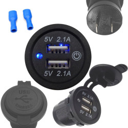 Ładowarka USB 12-24V 4.2A BLUE +wyłącznik TOUCH montażowa