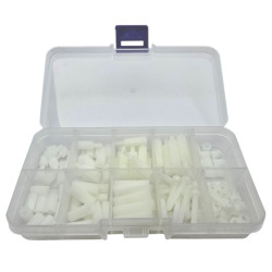 Zestaw Śrubek, nakrętek i tulejek dystansowych 150Szt z tworzywa, białe