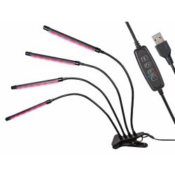 Lampa stojąca do wzrostu i uprawy roślin,  z klipsem, poczwórna, 12W, USB