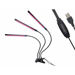 Lampa stojąca do uprawy i wzrostu roślin, z klipsem potrójna, USB