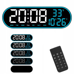 Zegar Ścienny Elektroniczny, Duży 38cm, Led, Termometr, Kalendarz, Budzik,  Pilot