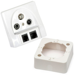 Gniazdo RTV SAT FM RJ45 RJ11 końcowe z ramką montaż N/P, antenowe telefoniczne internetowe LAN