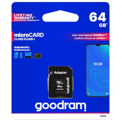 Karta Pamięci Micro SDXC 64GB GO Class 10 UHS1 GOODRAM z adapterem